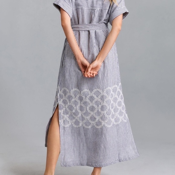 Anthropologie Maeve Short-Sleeve Embroidered Shirt Dress, Petite Medium - Picture 13 of 13